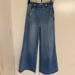 Elegant Blue Flare Jeans with Gold Accents